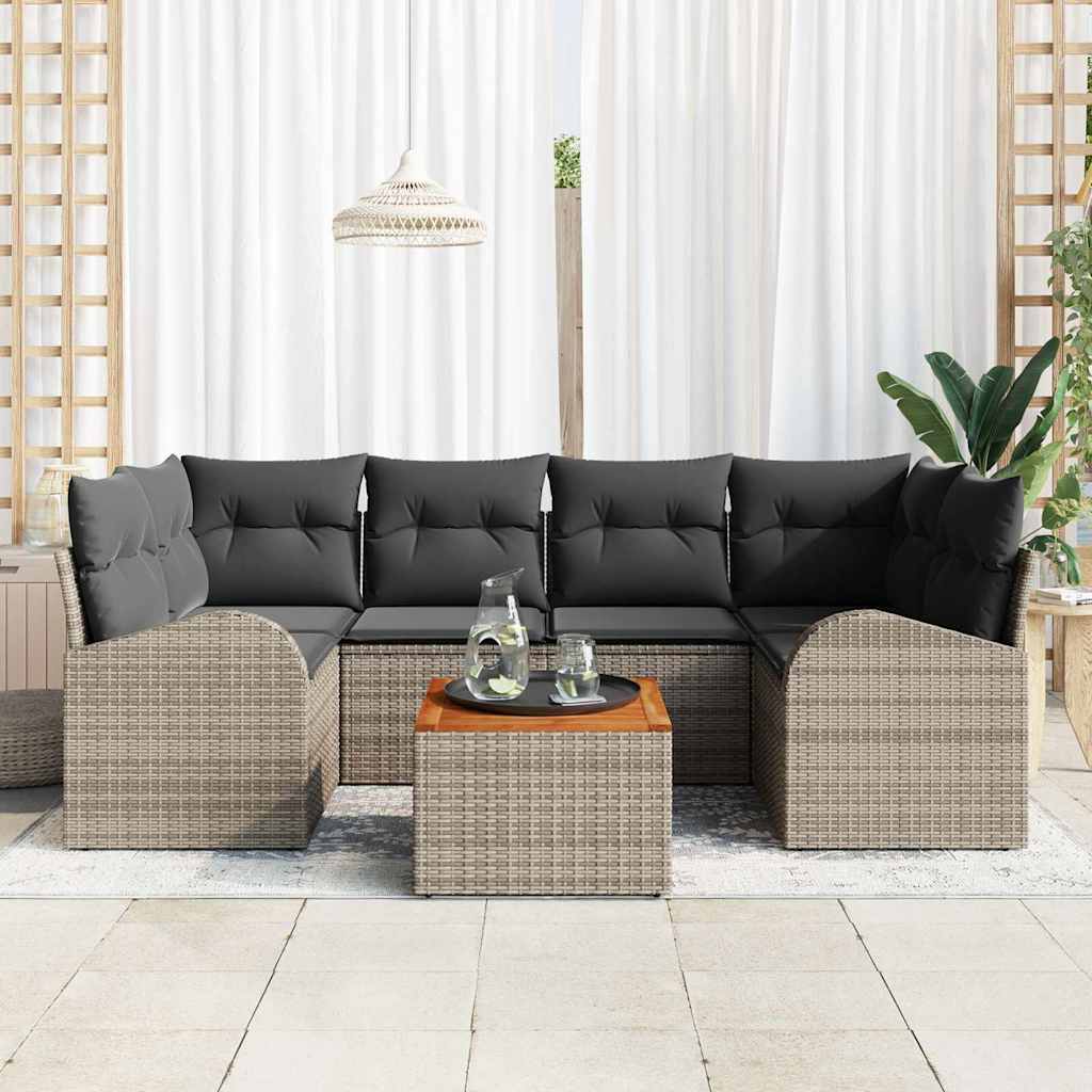 Set Divano da Giardino con cuscino 7 pcs Grigio polyrattan | homemem39