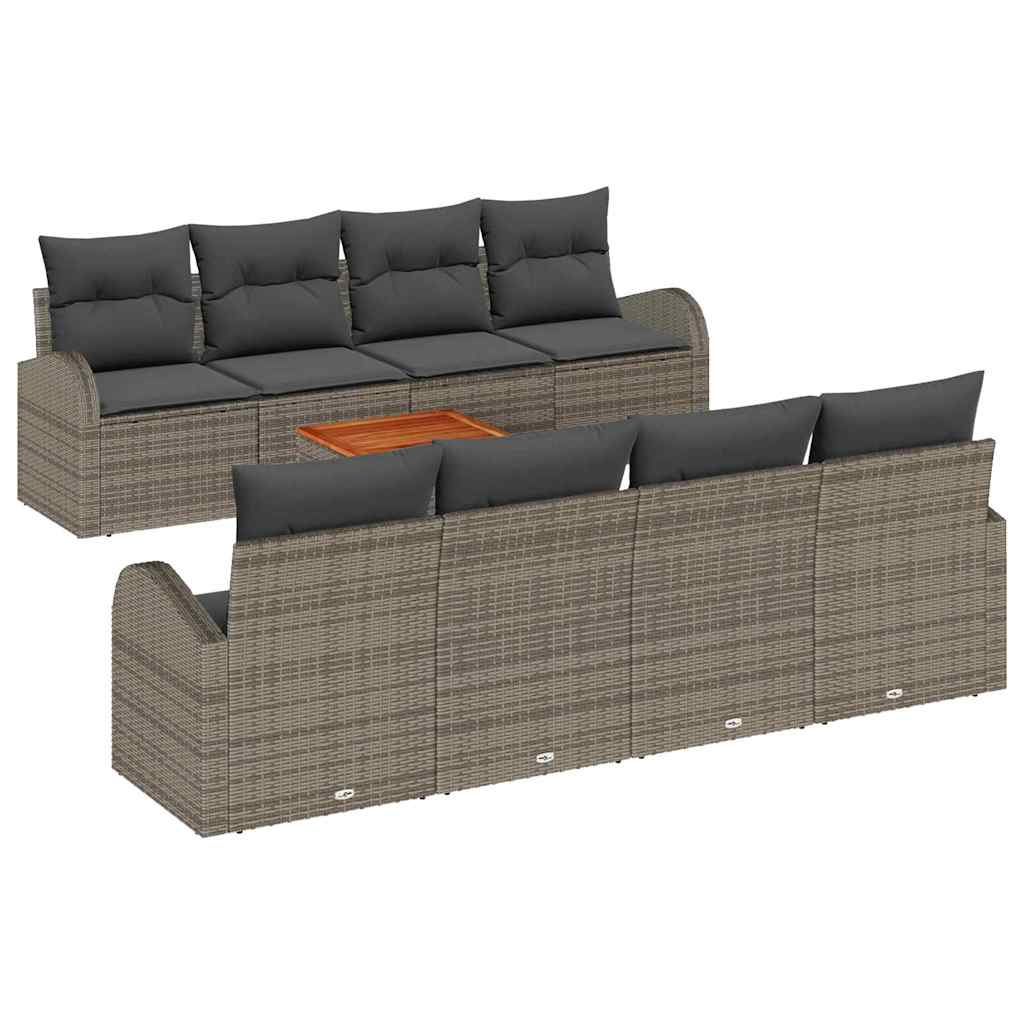 Set Divano da Giardino con cuscino 9 pcs Grigio polyrattan | homemem39