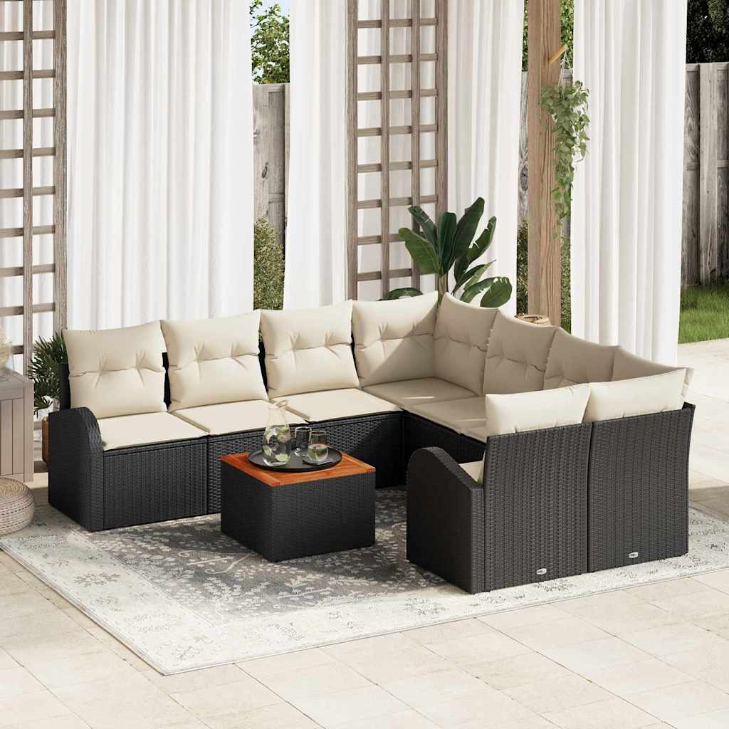 Set Divano da Giardino con cuscino 9 pcs Nero polyrattan | homemem39
