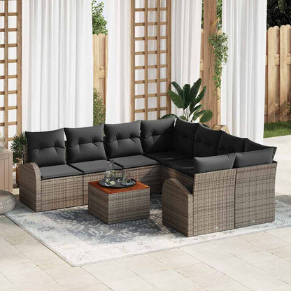 Set Divano da Giardino con cuscino 9 pcs Grigio polyrattan | homemem39