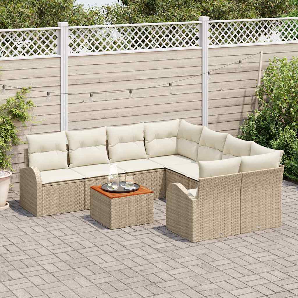 Set Divano da Giardino con cuscino 9 pcs Beige polyrattan | homemem39