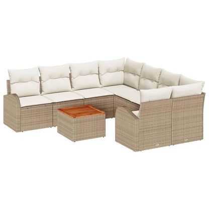 Set Divano da Giardino con cuscino 9 pcs Beige polyrattan | homemem39