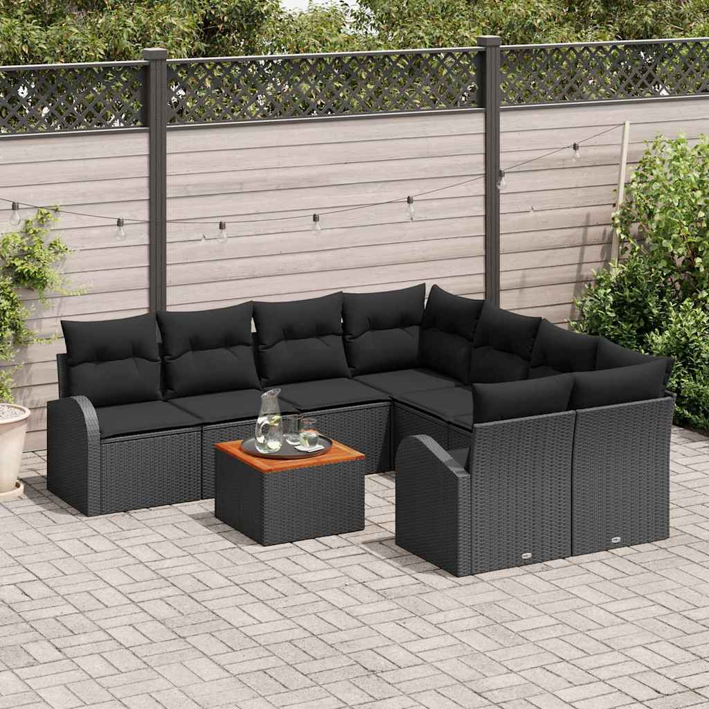 Set Divano da Giardino con cuscino 9 pcs Nero polyrattan | homemem39