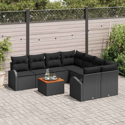 Set Divano da Giardino con cuscino 9 pcs Nero polyrattan | homemem39