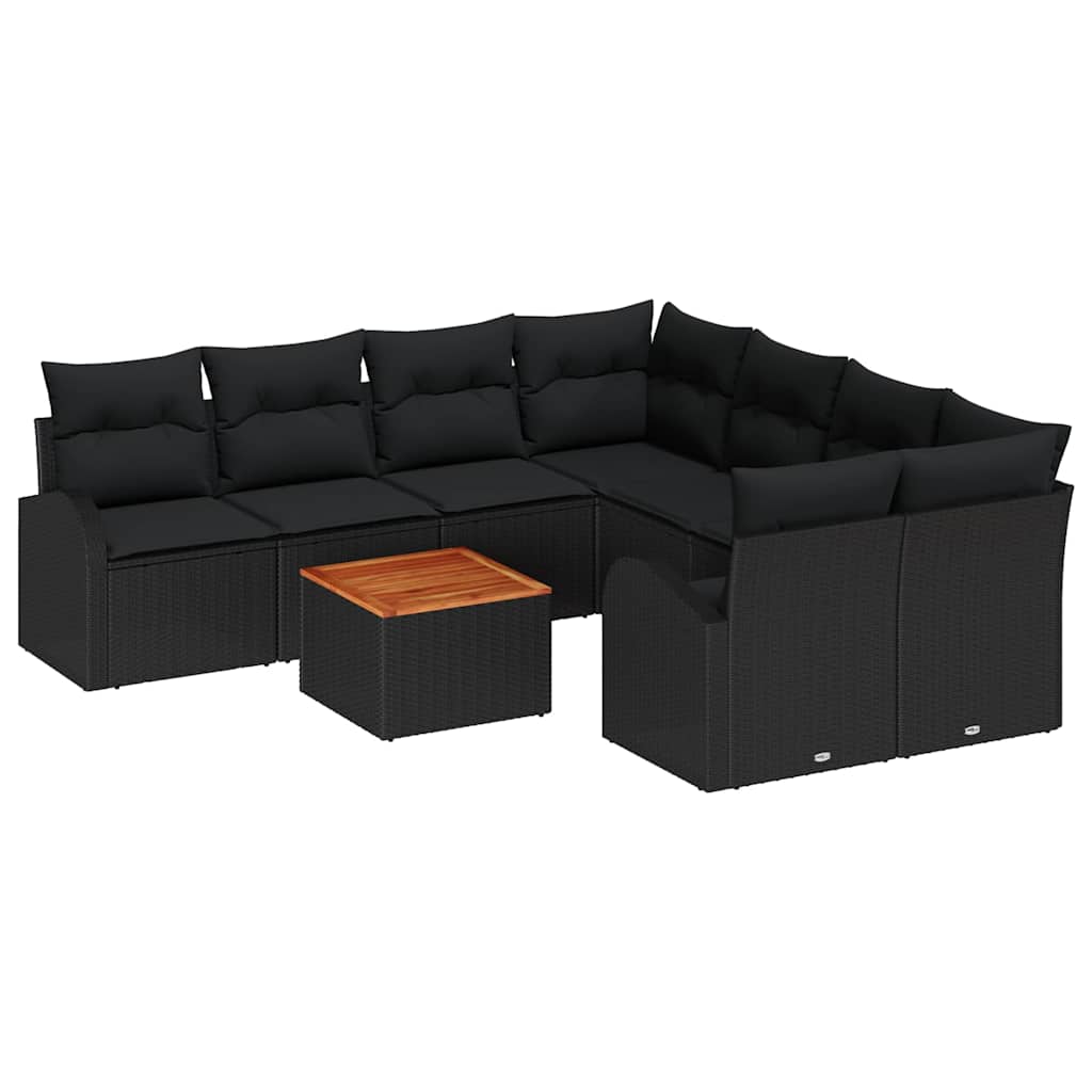 Set Divano da Giardino con cuscino 9 pcs Nero polyrattan | homemem39