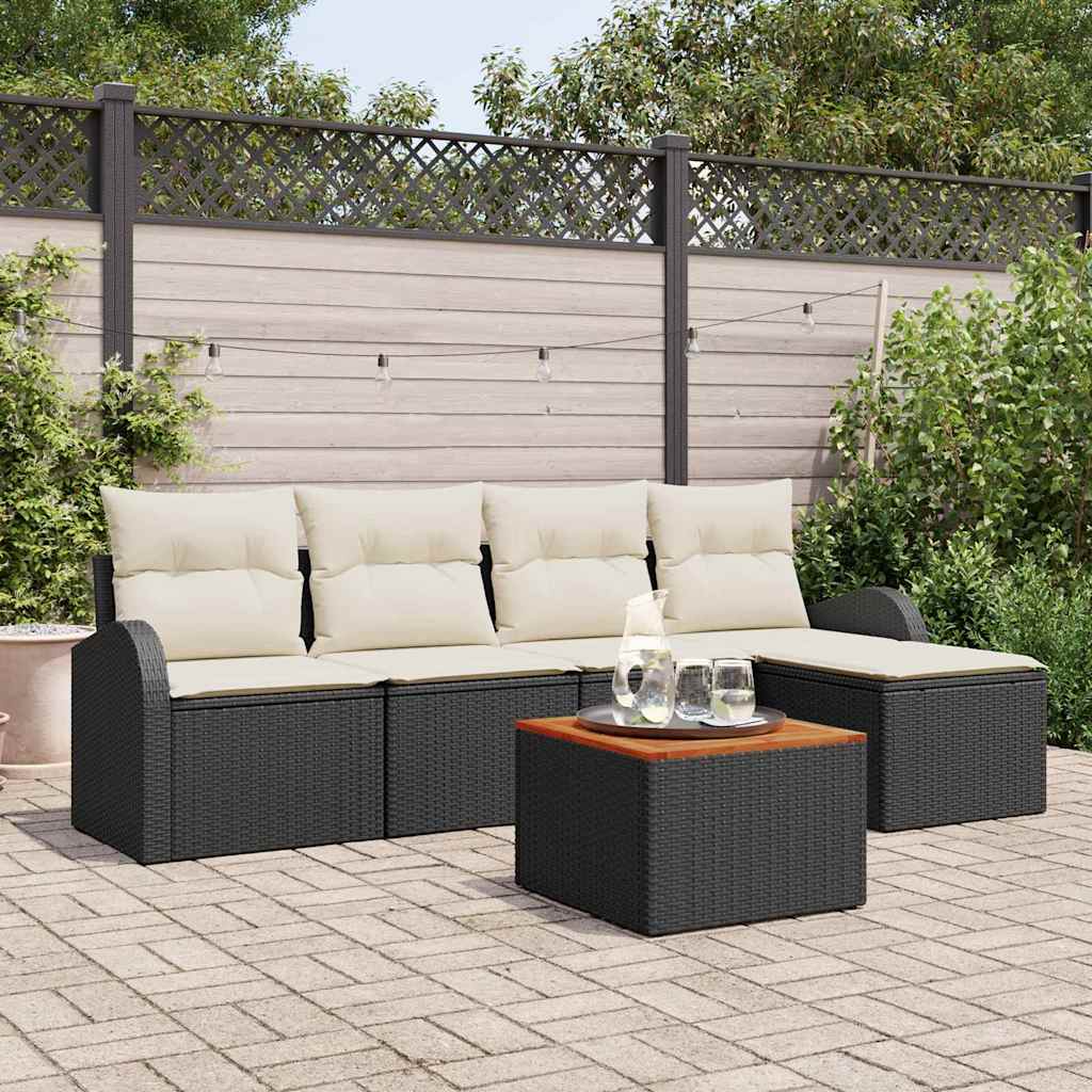 Set Divano da Giardino con cuscino 6 pcs Nero polyrattan | homemem39