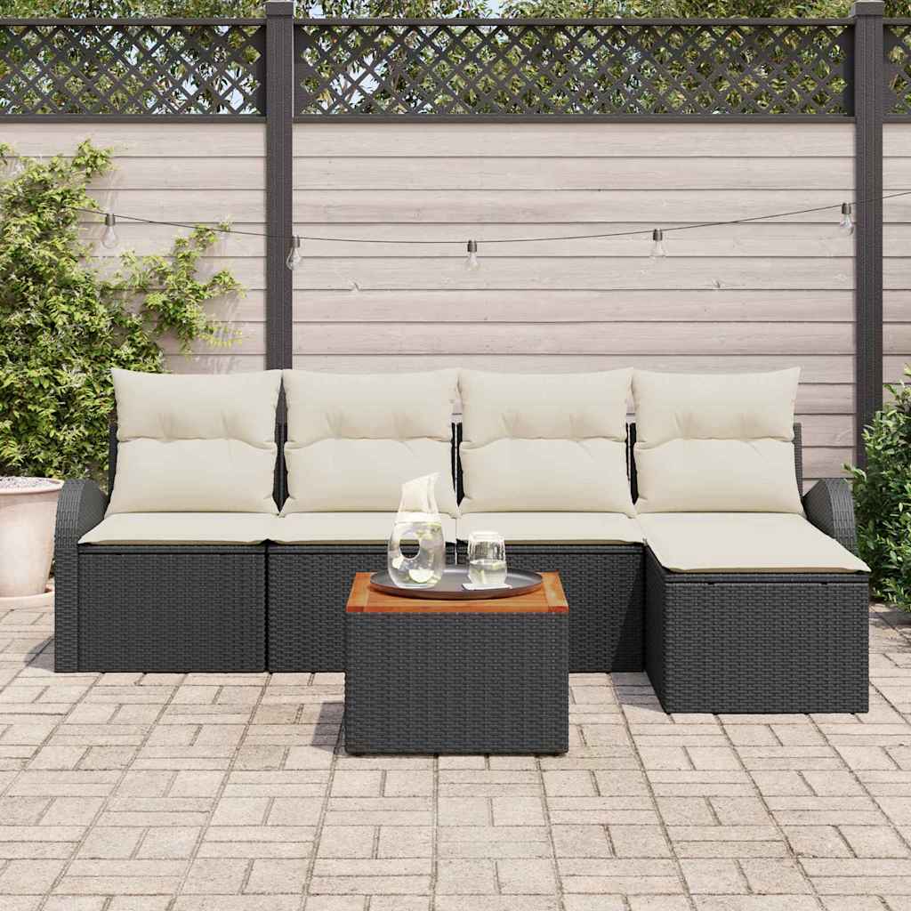 Set Divano da Giardino con cuscino 6 pcs Nero polyrattan | homemem39