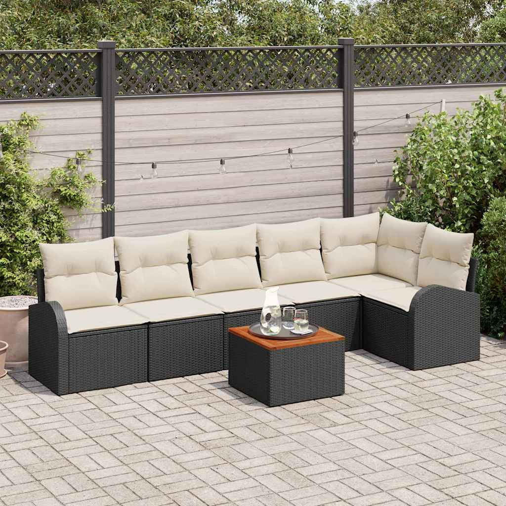 Set Divano da Giardino con cuscino 7 pcs Nero polyrattan | homemem39