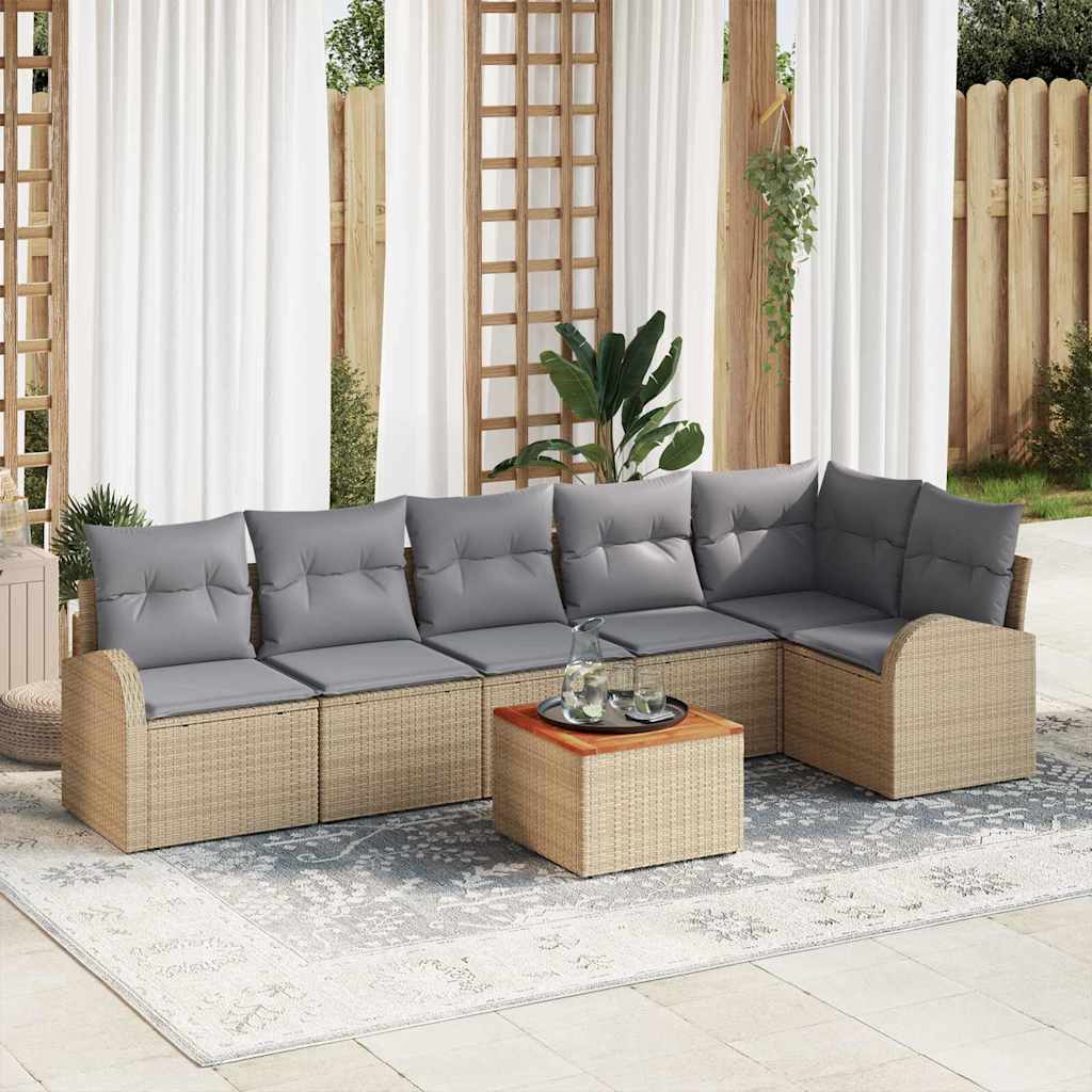 Set Divano da Giardino con cuscino 7 pcs Beige polyrattan | homemem39