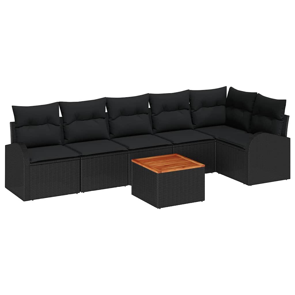 Set Divano da Giardino con cuscino 7 pcs Nero polyrattan | homemem39
