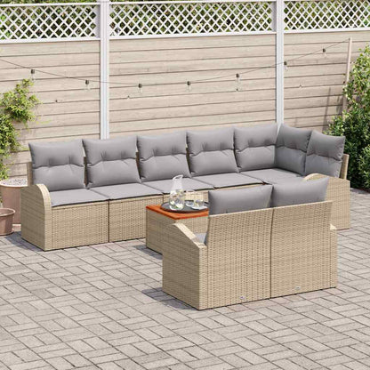 Set Divano da Giardino con cuscino 9 pcs Beige polyrattan | homemem39