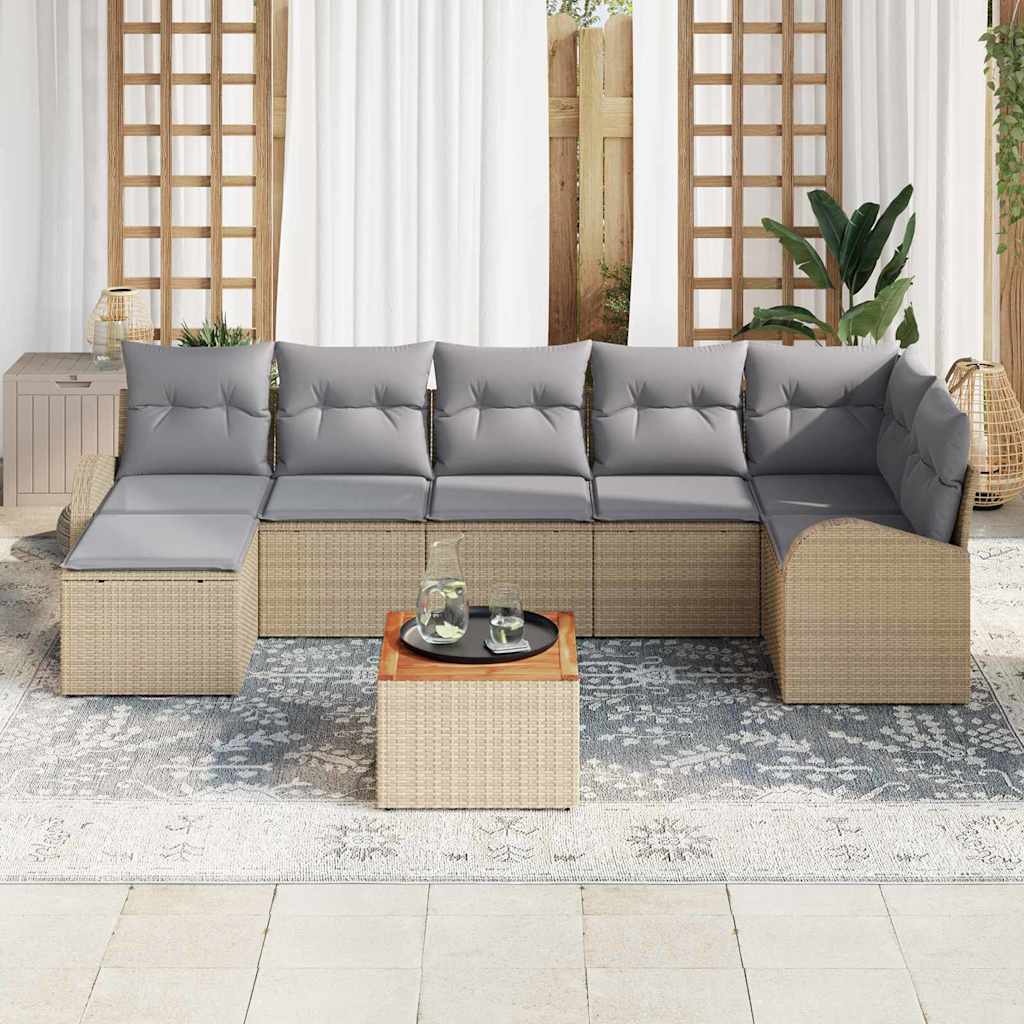 Set Divano da Giardino con cuscino 8 pcs Beige polyrattan | homemem39