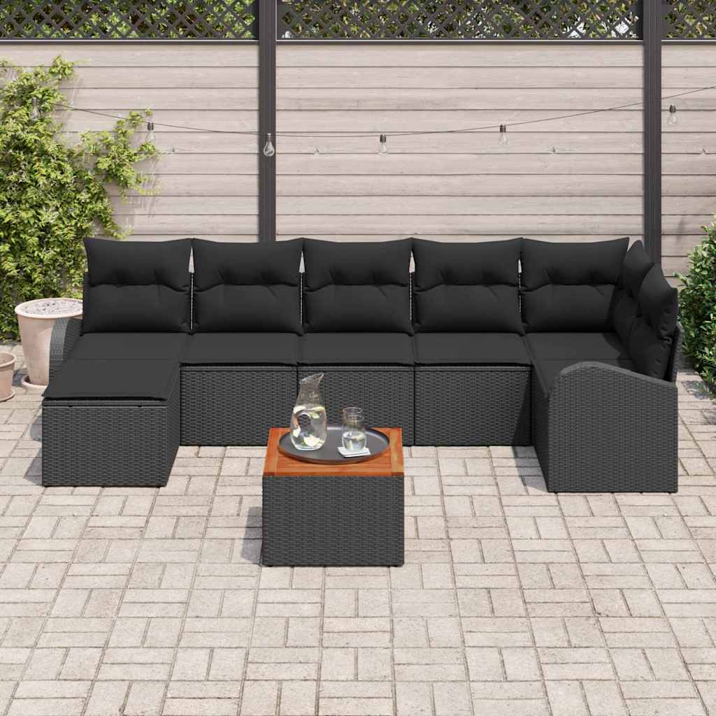 Set Divano da Giardino con cuscino 8 pcs Nero polyrattan | homemem39