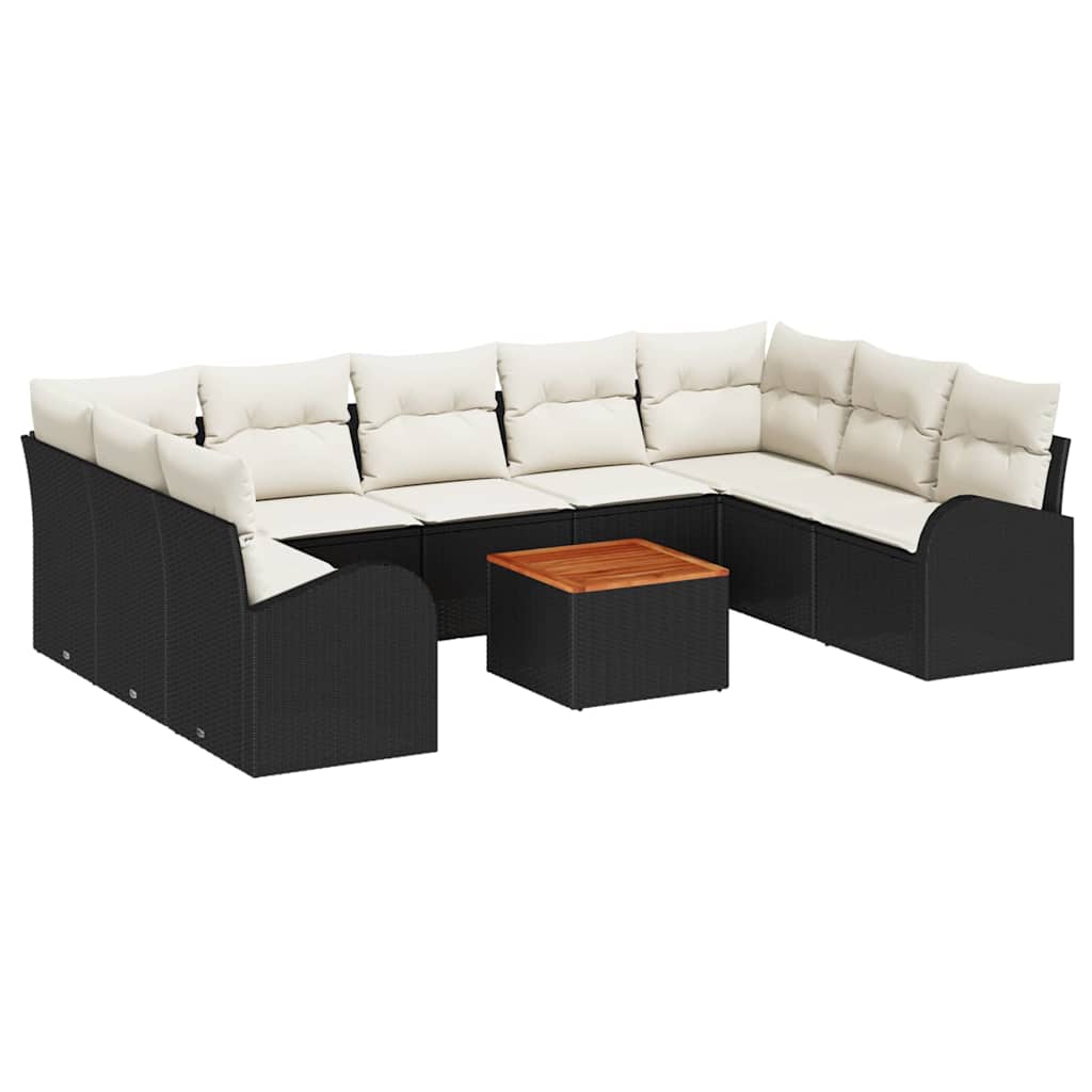 Set Divano da Giardino con cuscino 10 pcs Nero polyrattan | homemem39