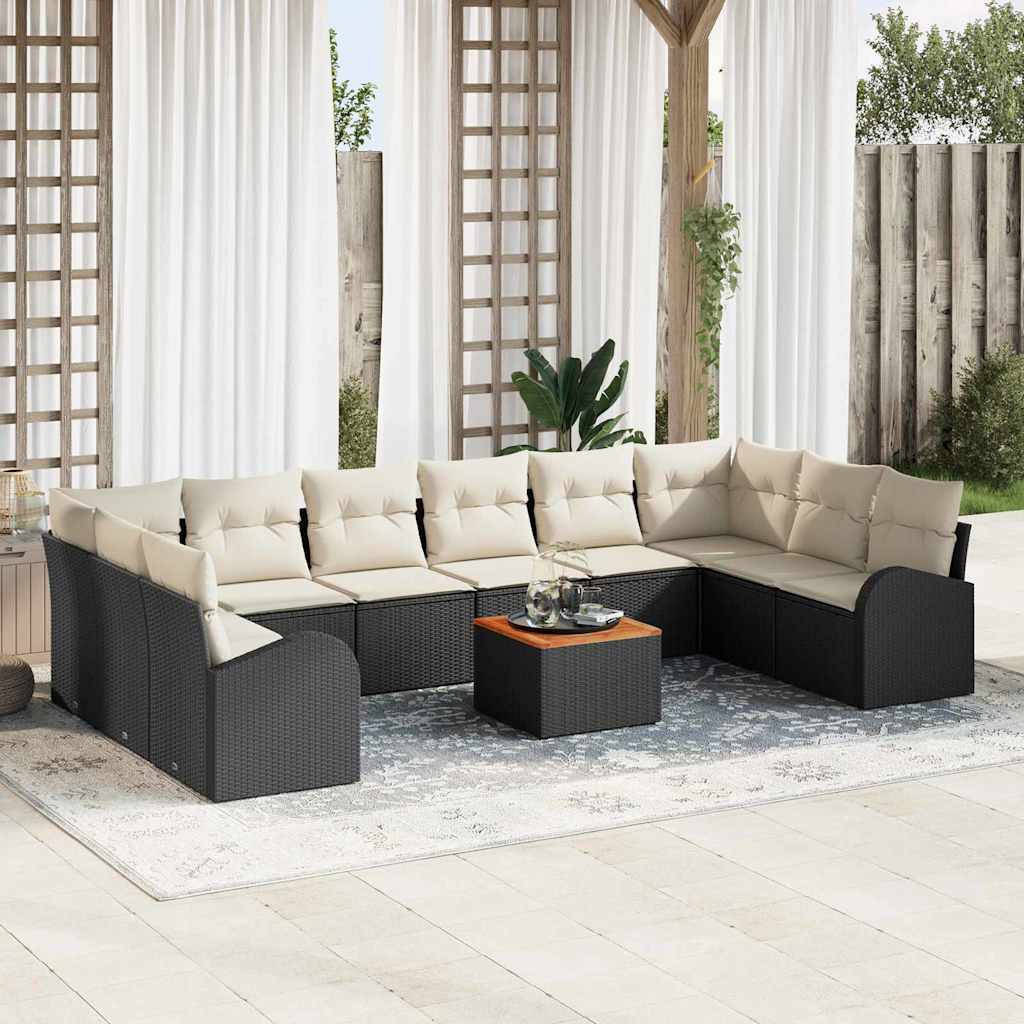 Set Divano da Giardino con cuscino 11 pcs Nero polyrattan | homemem39
