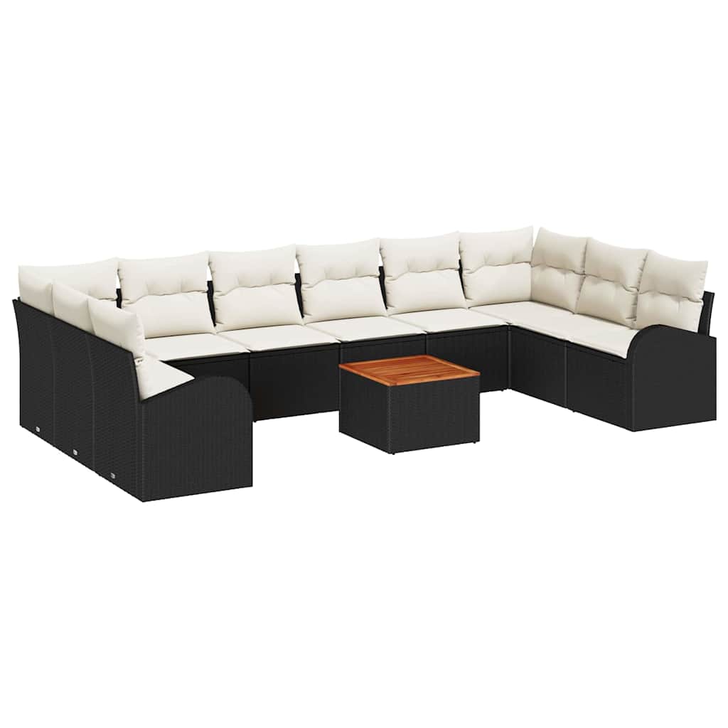 Set Divano da Giardino con cuscino 11 pcs Nero polyrattan | homemem39