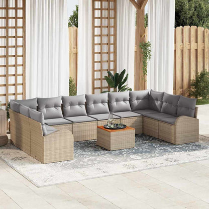 Set Divano da Giardino con cuscino 11 pcs Beige polyrattan | homemem39