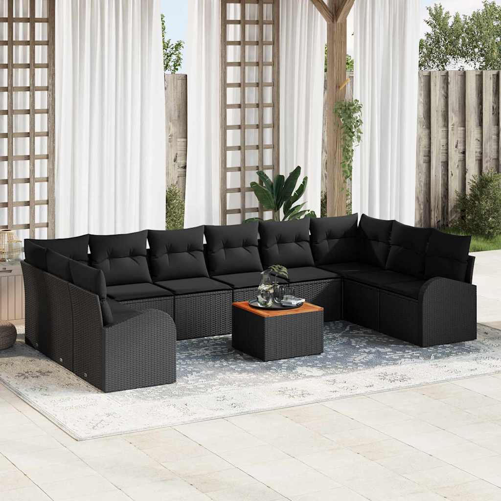 Set Divano da Giardino con cuscino 11 pcs Nero polyrattan | homemem39