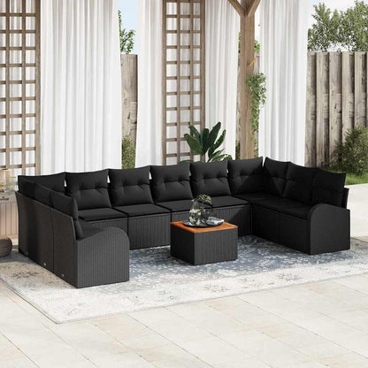 Set Divano da Giardino con cuscino 11 pcs Nero polyrattan | homemem39