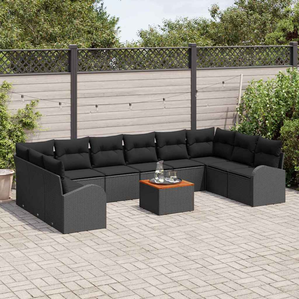 Set Divano da Giardino con cuscino 11 pcs Nero polyrattan | homemem39