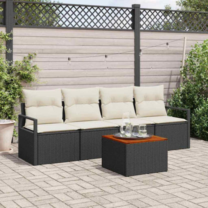 Set Divano da Giardino con cuscino 5 pcs Nero polyrattan | homemem39