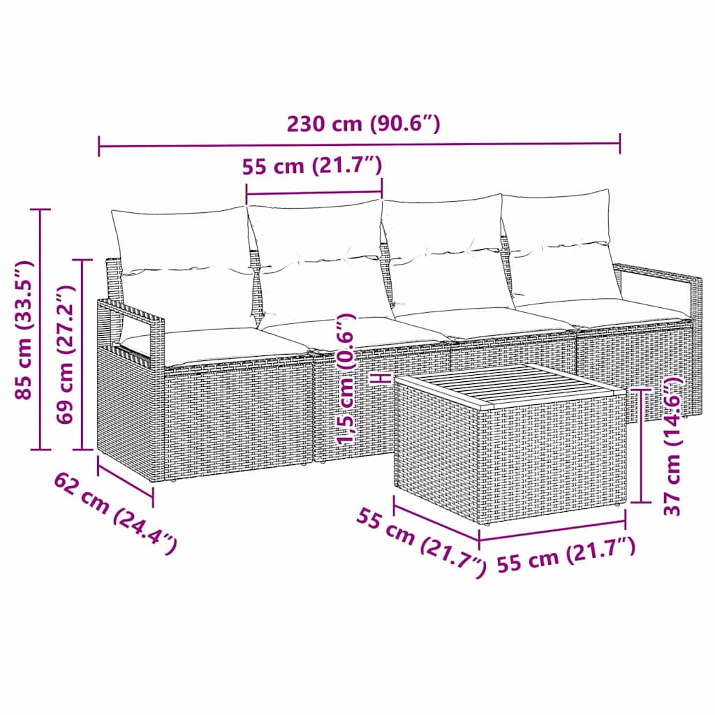 Set Divano da Giardino con cuscino 5 pcs Nero polyrattan | homemem39