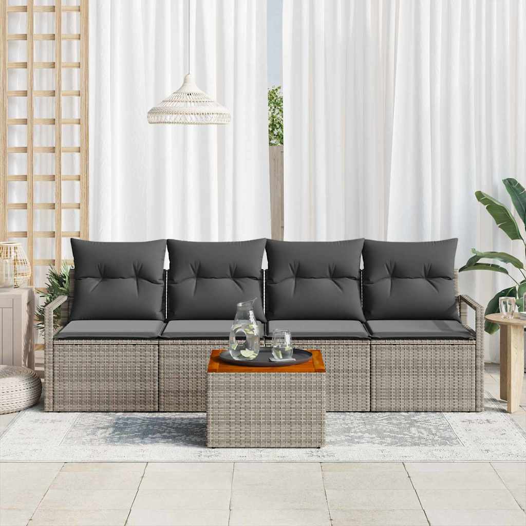 Set Divano da Giardino con cuscino 5 pcs Grigio polyrattan | homemem39