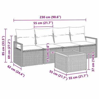 Set Divano da Giardino con cuscino 5 pcs Grigio polyrattan | homemem39
