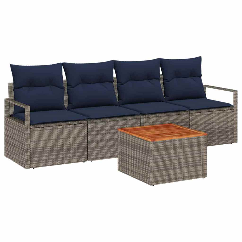 Set Divano da Giardino con cuscino 5 pcs Grigio polyrattan | homemem39