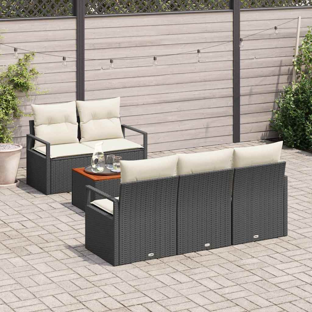Set Divano da Giardino con cuscino 6 pcs Nero polyrattan | homemem39