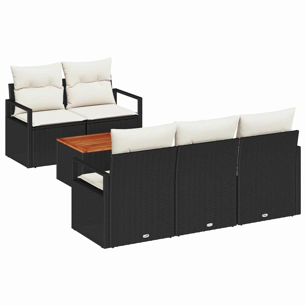 Set Divano da Giardino con cuscino 6 pcs Nero polyrattan | homemem39