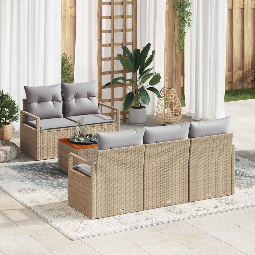 Set Divano da Giardino con cuscino 6 pcs Beige polyrattan | homemem39