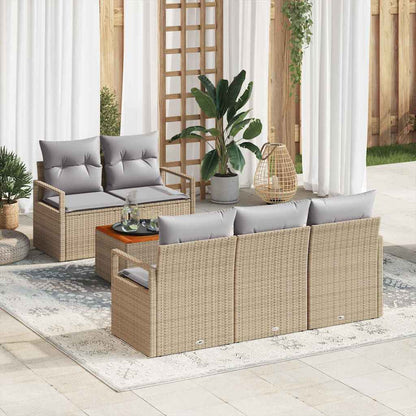 Set Divano da Giardino con cuscino 6 pcs Beige polyrattan | homemem39