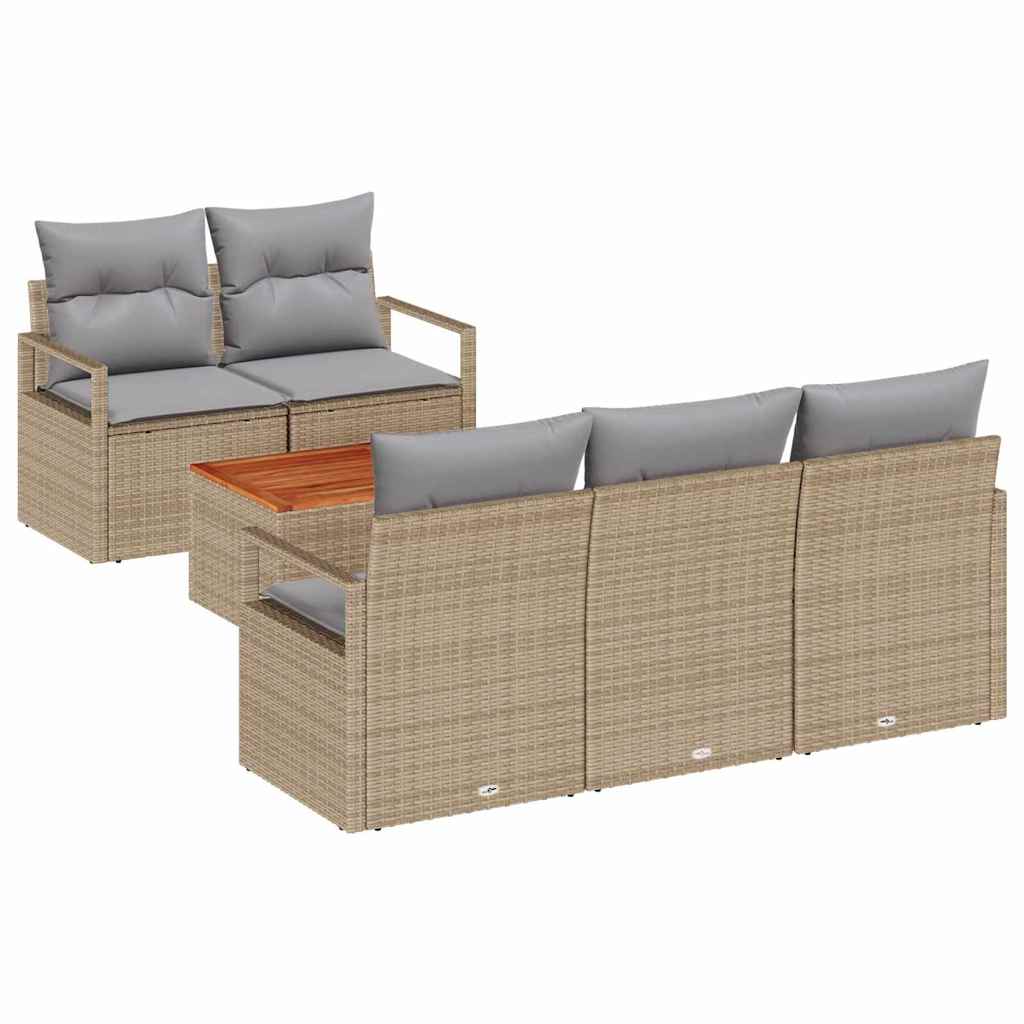 Set Divano da Giardino con cuscino 6 pcs Beige polyrattan | homemem39