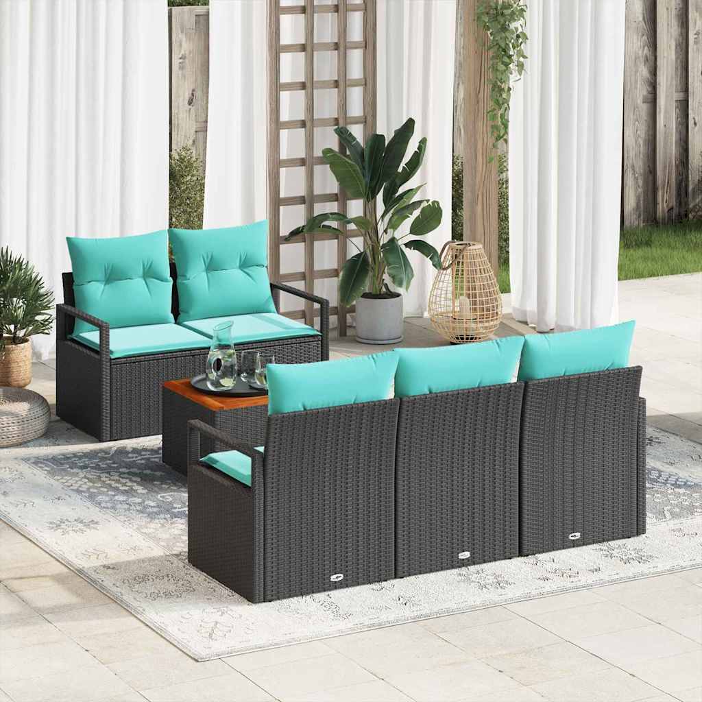 Set Divano da Giardino con cuscino 6 pcs Nero polyrattan | homemem39