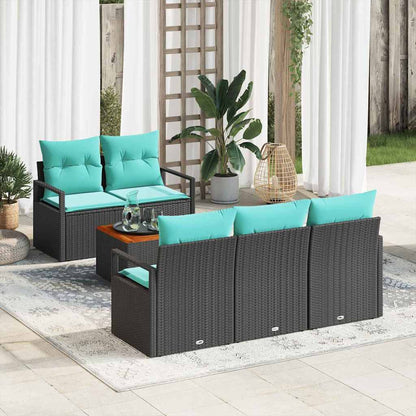 Set Divano da Giardino con cuscino 6 pcs Nero polyrattan | homemem39
