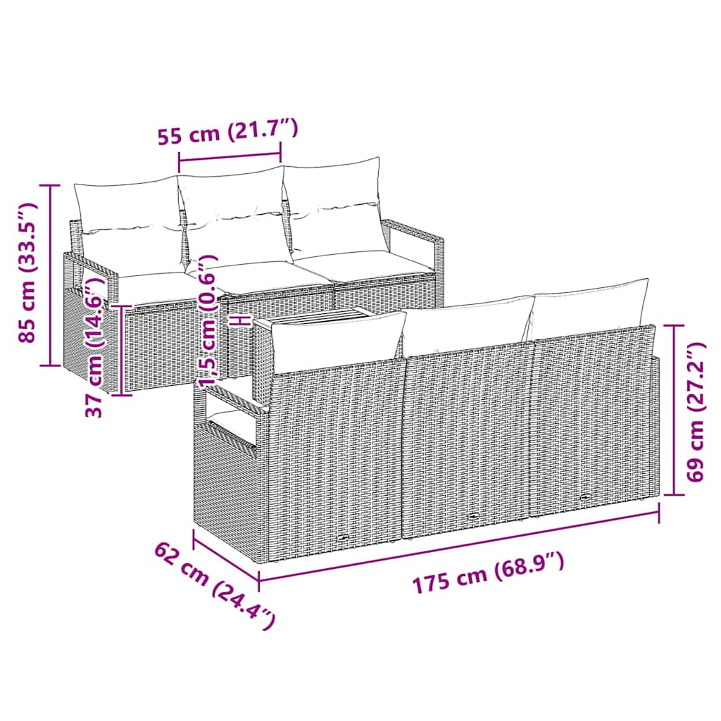 Set Divano da Giardino con cuscino 7 pcs Nero polyrattan | homemem39