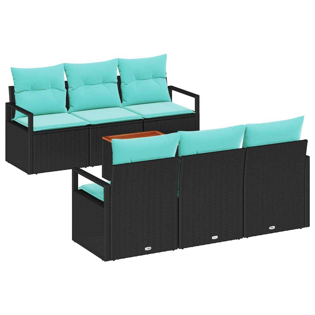 Set Divano da Giardino con cuscino 7 pcs Nero polyrattan | homemem39