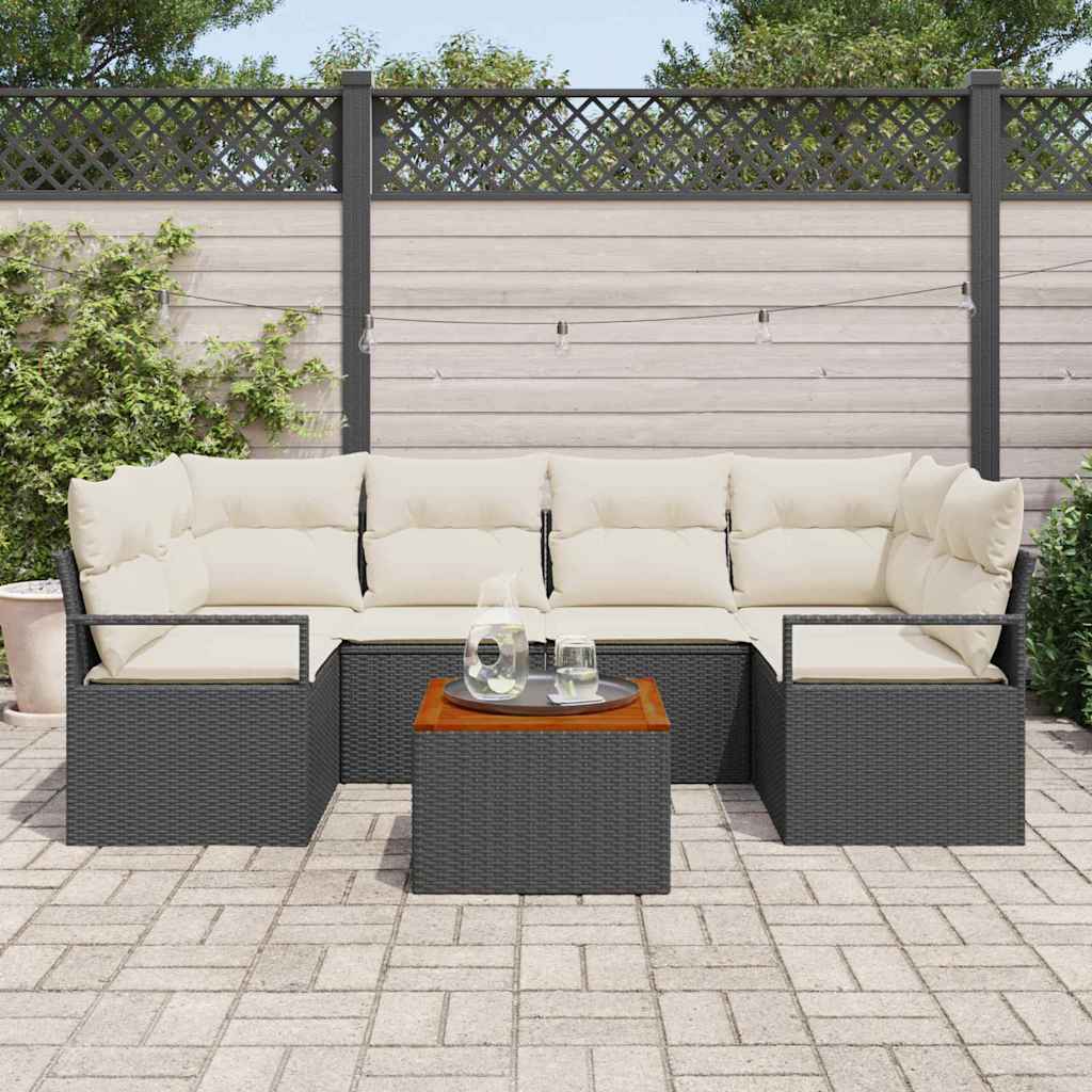Set Divano da Giardino con cuscino 7 pcs Nero polyrattan | homemem39