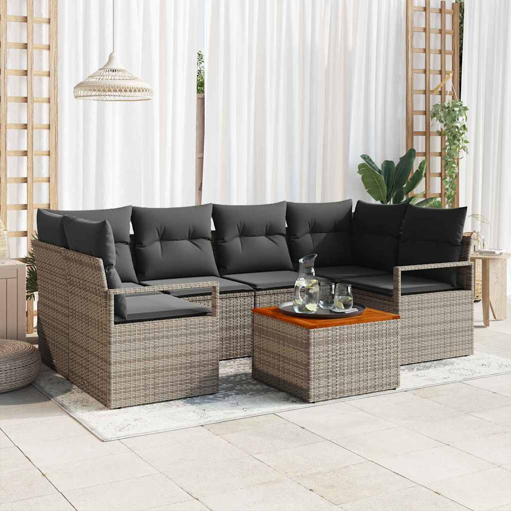 Set Divano da Giardino con cuscino 7 pcs Grigio polyrattan | homemem39