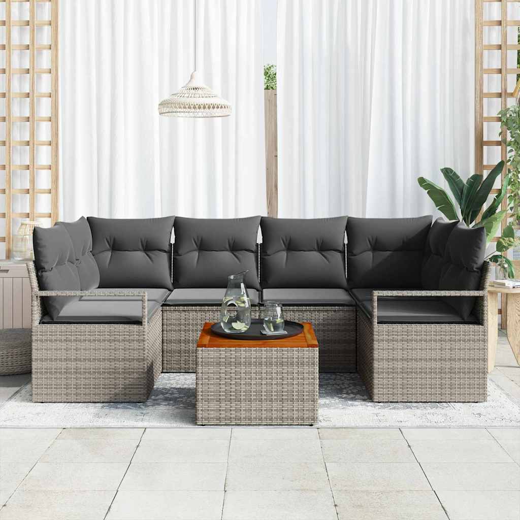 Set Divano da Giardino con cuscino 7 pcs Grigio polyrattan | homemem39