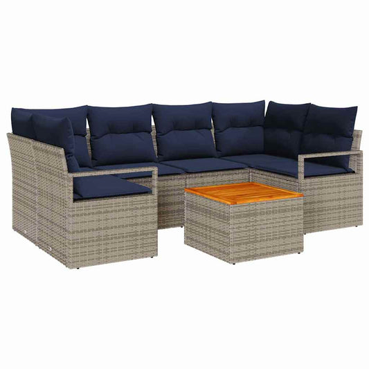 Set Divano da Giardino con cuscino 7 pcs Grigio polyrattan