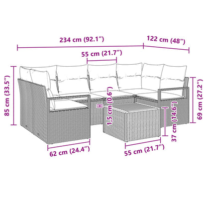 Set Divano da Giardino con cuscino 7 pcs Grigio polyrattan