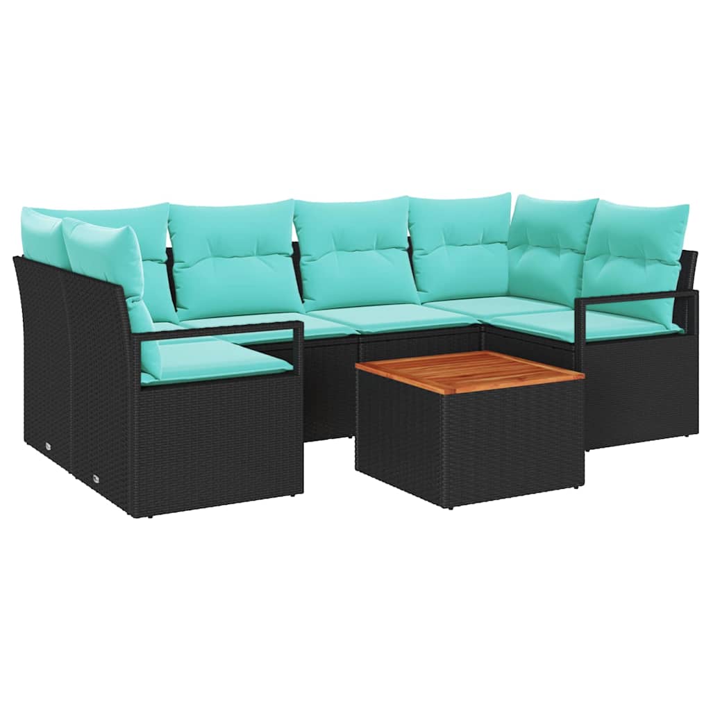 Set Divano da Giardino con cuscino 7 pcs Nero polyrattan | homemem39