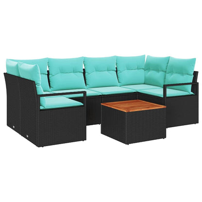 Set Divano da Giardino con cuscino 7 pcs Nero polyrattan | homemem39
