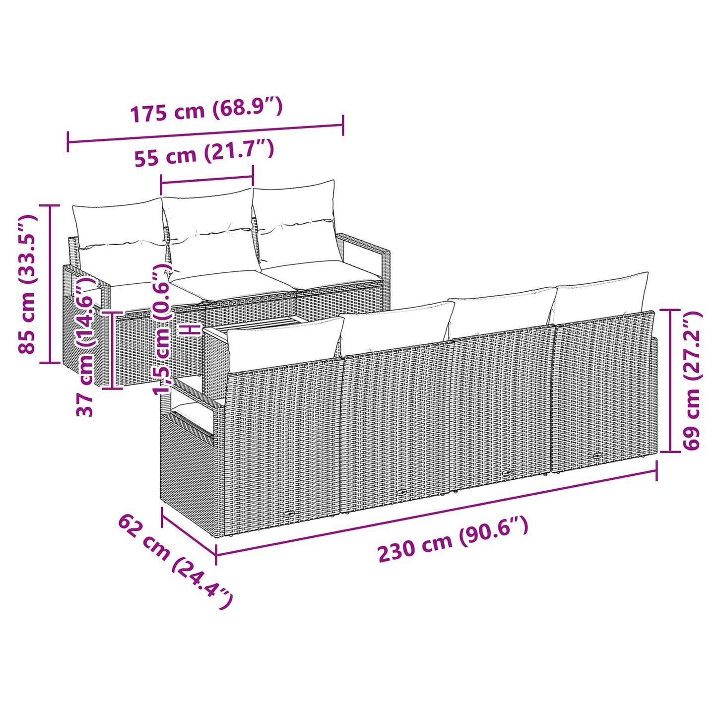 Set Divano da Giardino con cuscino 8 pcs Grigio polyrattan | homemem39