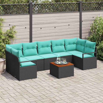 Set Divano da Giardino con cuscino 8 pcs Nero polyrattan | homemem39