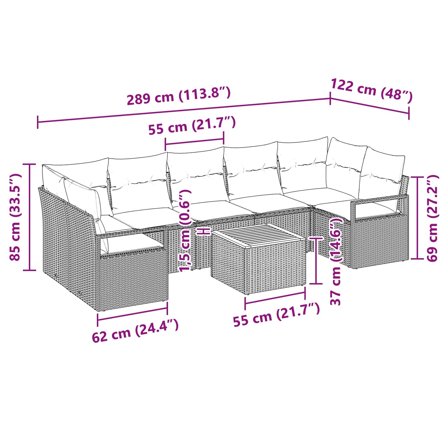 Set Divano da Giardino con cuscino 8 pcs Nero polyrattan | homemem39