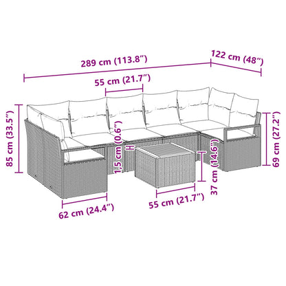 Set Divano da Giardino con cuscino 8 pcs Nero polyrattan | homemem39