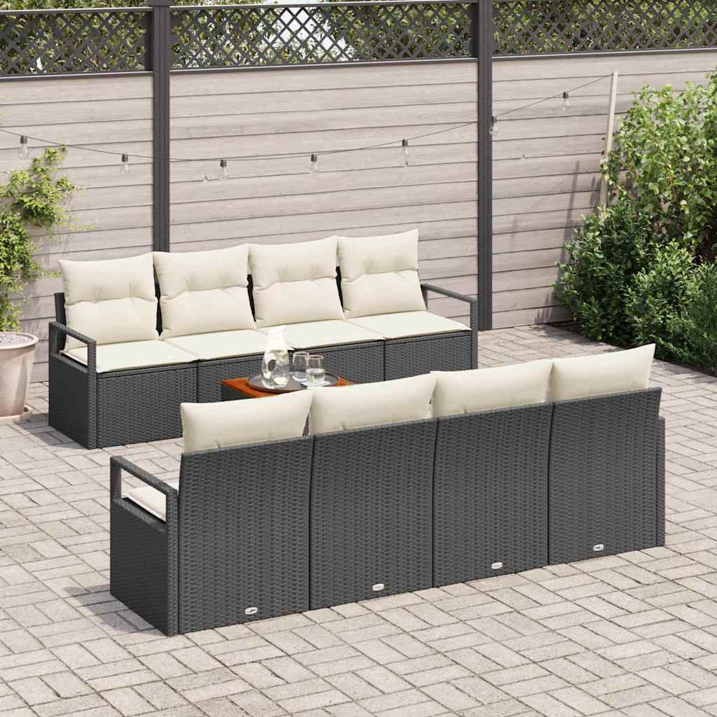 Set Divano da Giardino con cuscino 9 pcs Nero polyrattan | homemem39